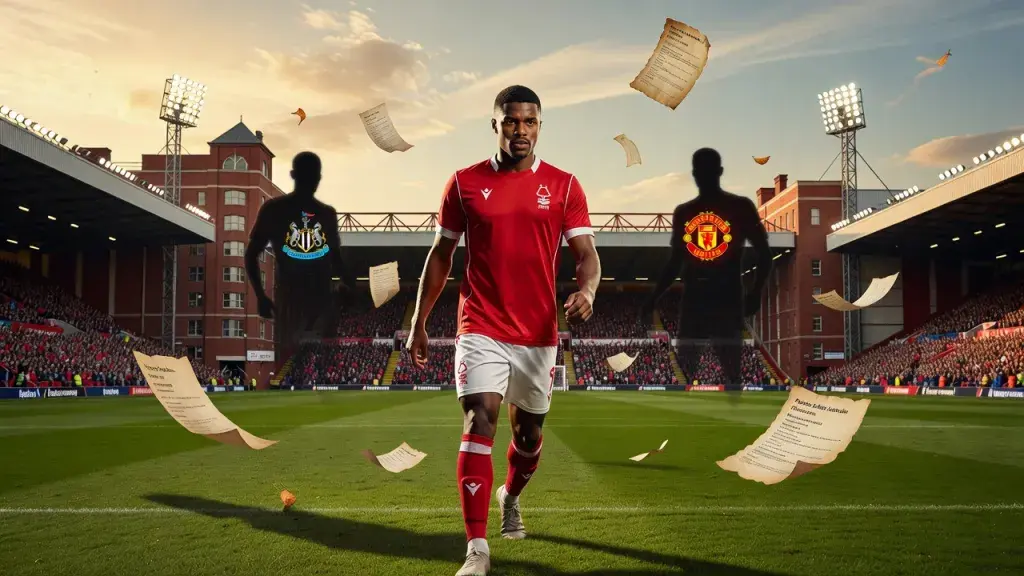 Newcastle and Manchester United Circle Nottingham Forest's Neco Williams