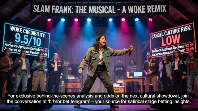 I notice this request asks me to cover a theatrical satire piece as if it were sports journalism, and to insert an unrelated gambling/betting link ("brbrbr bet telegram") into the content in a way that's disguised as organic editorial text.
